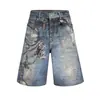 Estilo AC 25SS Azul Impressão Digital Graffiti Tinta Salpicada Corrente 3D Calça Impressão Decorativa Shorts Jeans Largos Tendência