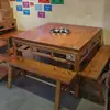 Mesa para Fondue com Fogão de Indução Integrado, Mesa para Fondue de Madeira Maciça Sem Fumaça, Mesa para Churrasco de Mármore Comercial, Mesa de Jantar para Churrasco