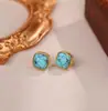Pendientes de Plata de Ley 925 con Aguja Turquesa Vintage, Lujo Ligero, Gama Alta, Pendientes de Botón Elegantes, Diseño de Nicho, Pendientes Estilo Mediados de Siglo
