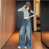 Tiro real 2026 súper calientes pantalones anchos retro para mujer otoño nuevo estilo de alta gama diseño esmerilado lavado sentido del diseño jeans holgados