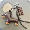 Pingente de Bolsa Dachshund DIY de Nicho Corrente Colorida Chaveiro de Cachorrinho Corda Trançada Desenho Animado Dachshund Pingente de PU