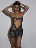 Vestidos Novos de Outono e Inverno 2023 Europeus e Americanos Sexy Amazon Novo Produto Grade Diamante Brilhante Rede de Pesca Saia Justa para Mulheres