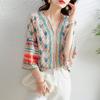Camisa de manga corta con cuello en V y estampado de seda de estilo nacional para mujer, estilo comercio exterior, novedad de verano de 2022