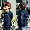Camiseta de Manga Larga Falsa de Dos Piezas para Niños Estilo Primavera y Otoño Top de Algodón Puro para Niños Nuevo Estilo 2026 para Niños Mayores Camiseta Base