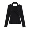 Nuevo Conjunto de Dos Piezas de Punto Lyocell con Cuello Halter y Mangas Largas para Mujer, Elegante Conjunto con Top Retorcido y Camisa Interior para Otoño e Invierno, Moderno