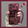 Cordão de borboleta com estampa de leopardo, adequado para capa de celular Apple 18pm, iPhone 17, Vermelho bordô, 16 capa de silicone, 15, para mulheres