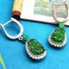 9288 Brincos de Jadeíta Natural Grau A Folha Verde Yang Novo Estilo Chinês Brincos Transparentes Gelo Úmido Diversidade
