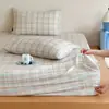 Juego de tres piezas: sábana bajera de gasa de doble capa 100% algodón, amigable con la piel, transpirable, protector de colchón antideslizante de cobertura total, protector de colchón a prueba de polvo