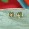 Yuebao Joias Prata de Lei S925 Banhado a Ouro Jade Hetian Jaspe Cor Vintage Banhado Folha de Bambu Brincos Brincos Redondos