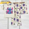 Pijama de Verano para Niños Conjunto de Tres Piezas con Camiseta de Manga Corta, Shorts y Pantalones Largos para Niños y Niñas Ropa de Casa de Dibujos Animados para Niños Pequeños y Medianos Estilo de Dibujos Animados