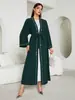 Vestido Largo Vintage de Color Verde Oscuro con Cuentas y Cinturón Incluido para Mujer