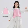 Camiseta de Manga Larga Patchwork con Lazo para Niños, Estilo Primavera y Otoño, Atuendo de Primavera para Niñas, Camiseta Básica de Algodón Puro, Ropa Moderna para Niños Mayores
