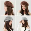 [En Stock] Boina Retro de Lana de Color Sólido con Pico de Pato Sombrero de Periodista Versátil Casual Boina Agradable para la Piel