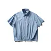 Yidao Vintage 2026 Verão Nova Camisa Desconstruída Cor Sólida Manga Curta Masculina Bainha Elástica Manga Meia Solta