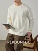 Estilo Cálido y Minimalista Camiseta Base Tipo Algodón con Textura Clásica de Patrón Retorcido para Hombre, Corte Holgado, Camiseta de Manga Larga con Cuello Redondo y Caída