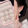 Brincos Coreanos Populares de Zircônia Micro-Cravada com Laço para Mulheres Agulha de Prata S925 Nicho High-End Brincos de Pérola