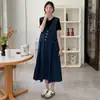 Nueva Ropa de Maternidad Tallas Grandes Falda de Peto de Maternidad de Mezclilla Vestido de Maternidad Delgado de Mezclilla Camiseta de Maternidad