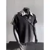 Camiseta de Manga Corta con Cuello Camisero y Tres Rayas para Hombre y Mujer, Marca de Verano de Moda, Polo con Media Cremallera Estilo Universitario, Top Casual con Bloques de Color
