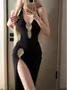 Traje de Baño de Una Pieza de Color Sólido de Gama Alta con Carcasa Dorada y Falda Larga, Escote en V Profundo Sexy, Espalda Descubierta, Elegante Traje de Baño para Vacaciones