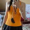Top sin mangas retro estilo coreano naranja, corte ajustado, espalda cruzada, para mujer, Primavera 2026, con copas en el pecho, dulce y picante, top escote en U adelgazante