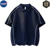 Camisa Polo Listrada Nova Co-branded NASA Camiseta de Manga Curta Masculina Verão Versátil Gola Lapela Marca de Gelo Moda Verão Top Fino