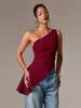 Nuevo Top Irregular de Color Sólido con Espalda Descubierta Estilo Transfronterizo, Camiseta sin Mangas Versátil de un Hombro Adelgazante