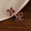 Brinco de gota de flor de esmalte estilo retro literário vermelho vinho vermelho Ankora estilo porto brincos de moda para o dia a dia banhados a 14K fábrica de brincos