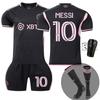 2223 Miami Jersey No. 10 Messi Major League Soccer Suit No. 9 Suarez Traje de Pólvora Negra com Meias