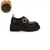 Mocassins Retrô Lavados de Couro Genuíno Cavalo Salto Grosso Feminino Fivela de Couro Solado Grosso Aumentador de Altura Sapatos Únicos Academia Britânica Sapatos Pequenos de Couro