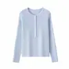 Nuevo modelo de principios de otoño de 2026, cuello Henry, estilo coreano, de punto acanalado con botones, manga larga, suéter de punto ajustado de moda para mujer