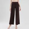 Calça Esportiva Reta Wide-Leg Nude Azul Céu para Mulheres, Nove Pontos de Altura na Cintura Solta para Deslocamento Casual Esportes Fitness Yoga