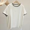 Camiseta de manga corta con cuello redondo y hombros descubiertos, diseño elegante, color liso, holgada y adelgazante, para mujer, novedad de verano 2025