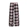 Pantalones Casuales de Pierna Recta Sueltos para Mujer, Estilo Universitario Retro Americano, Bloques de Color a Cuadros, Cintura con Cordón, Novedad Primavera 2026