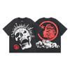 Marca Americana Trendy Transfronteriza Cara de Fantasma High Street Retro Lavado Retrato Suelto Camiseta de Manga Corta Estilo Igual para Hombre y Mujer Pye