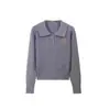 Suéter de tricô trançado com gola e bordado estilo coreano e universitário para mulheres, outono e inverno, caimento justo, casual, sofisticado, top para usar por baixo