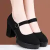Zapatos de Tela de Tacón Medio para Mujer, Temporada de Primavera, Zapatos de Trabajo Negros, Suela Gruesa, Tacón Grueso, Zapatos de Trabajo Antideslizantes, Zapatos de Baile, Zapatos de Una Sola Pieza para Mamá