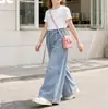 Jeans de verão largo com perna ampla e bordado, calça jeans de corte reto com perna ampla, calça longa versátil de cintura alta que afina no corpo em estilo americano