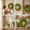 Guirnaldas de flores verdes artificiales estilo casa de campo, guirnaldas de primavera rurales para puerta con flores verdes y amarillas realistas, guirnaldas de flores artificiales para decoración del hogar en paredes de puerta principal, decoraciones festivas estacionales de Pascua, San Valentín, verano