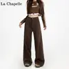 Pantalones de Pierna Ancha Marrones para Mujer Primavera y Otoño Maillard Sueltos Marrones Caídos de Cintura Alta Pantalones Rectos Versátiles
