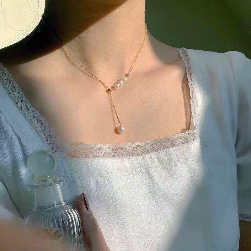 天然大小淡水珍珠锁骨链女简约可调节Y字项链女小众
