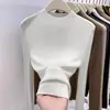 Outono e Inverno Novo Estilo Gola Alta Tricô Macio Ceroso Pulôver Slim Feminino Tricô Fino com Gola Média Camiseta Base