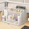 Prateleira de Armazenamento para Mesa de Escritório, Porta-Canetas, Organizador de Papelaria Multifuncional, Caixa de Armazenamento Multifuncional de Ferro Estilo Grade Simples