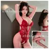 Hermosa y Atractiva Ropa Interior Sexy, Body de Encaje Hueco sin Entrepierna, Camisón Seductivo Transparente con Tirantes Qqny