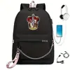 Mochila Escolar Casual Grande de Cadena al Hombro con USB para Estudiante de la Academia de Magia Harry Potter