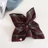 Faixa de Cabelo Xadrez Vermelho e Azul Retrô para Mulheres, Lenço Quadrado Doce de Menina Coreana, Elástico de Cabelo, Corda para Rabo de Cavalo Baixo Acessório de Cabelo