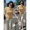 Camisa corta de manga corta con cuello mao estilo chino nuevo hecha a medida para mujer, nueva y versátil para el verano, top bonito de corte ajustado