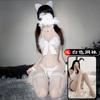Lencería sexy gato hembra tentación sexy abertura juego de roles uniforme de conejita tentación cola de tres plumas