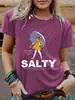 Camiseta de Manga Corta para Mujer Expresión Salada Chica con Bolso Sosteniendo un Paraguas Estampado Retro Lista para el Verano Camiseta de Manga Corta Casual con Cuello Redondo