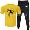 2025 Novo Conjunto Casual Esportivo Masculino de Duas Peças: Camiseta de Manga Curta e Calça, Verão, Gola Redonda, Cor Lisa, Estampado