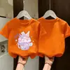 Camiseta de Manga Corta de Algodón Puro para Niñas de Verano, Top Estampado Lindo y a la Moda, Camisa Base Suelta, Versátil y Transpirable para Niños